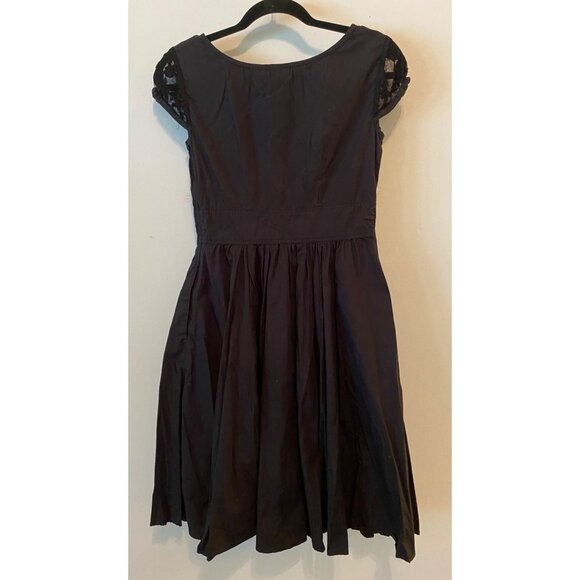 eShakti Black Dress Lace Neck Line Fit Flare 36" Long Cotton Short Sleeve XS - Picture 3 of 11